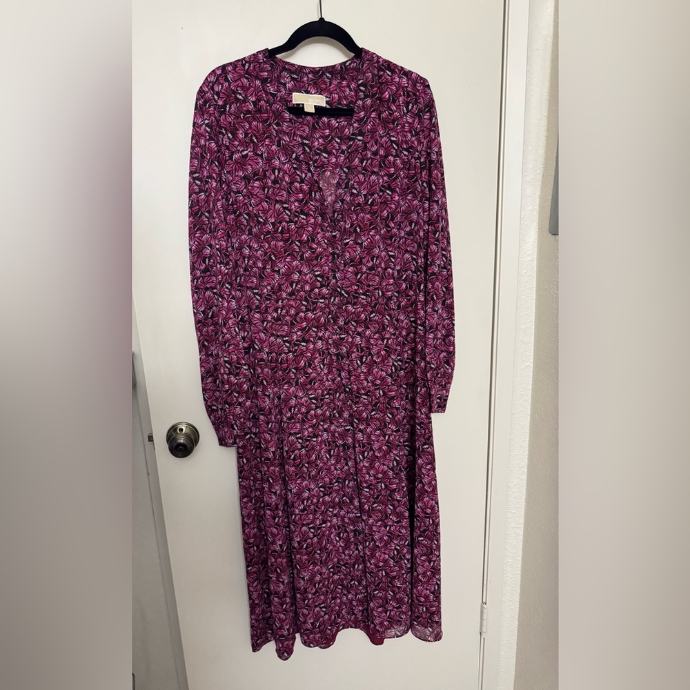 Michael Kors Purple-Pink Floral Long Sleeve Maxi Dress